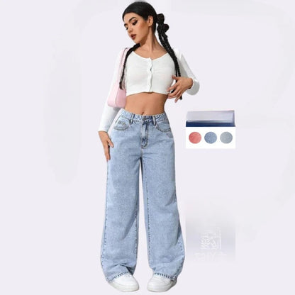 Women's High Waist Straight Leg Jeans plus Size Loose Casual Autumn Pants Sweet And Spicy Style 2025