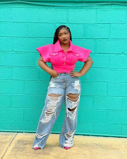 New Fashion Women's Jeans Loose Ripped Mid-Waist Comfortable Temperament Commuter Summer Ladies Solid Color Denim Pants