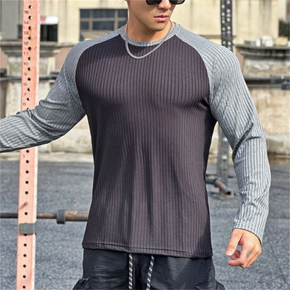 Gym Fitness T-shirt Men Long Sleeve Splice color Shirt Male Bodybuilding Tees Tops Running Sports Quick Dry Training Clothing