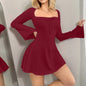 Dresses Women Blush Ribbed Bell-Sleeve Mini Dress Casual Date Party Street Daily 2026 Trendy Solid Multi Color Nuevo Estilo