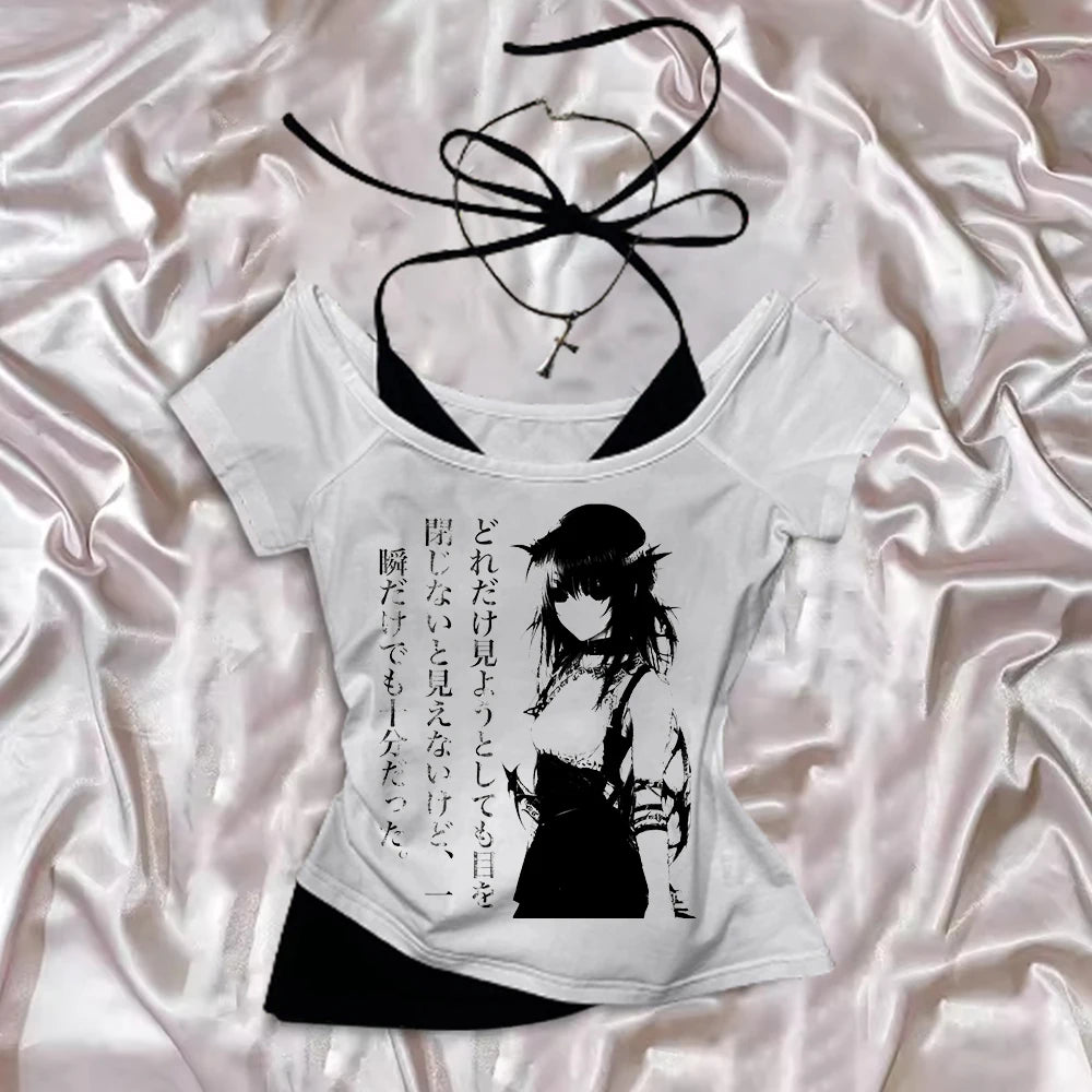 Aesthetic Tops For Women Crop Top Women 2000s Tops With Suspenders Gothic Clothes Vintage Harajuku Grunge Y2k Woman Clothing Emo