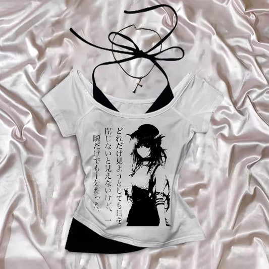 Aesthetic Tops For Women Crop Top Women 2000s Tops With Suspenders Gothic Clothes Vintage Harajuku Grunge Y2k Woman Clothing Emo