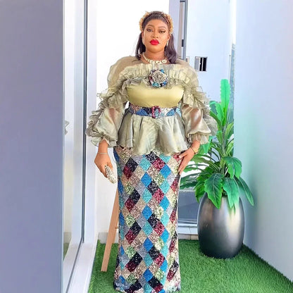 Plus Size Evening Dresses for Women African Luxury Sequin Gown Elegant Turkey Wedding Party Long Dress Ankara Ladies Clothing