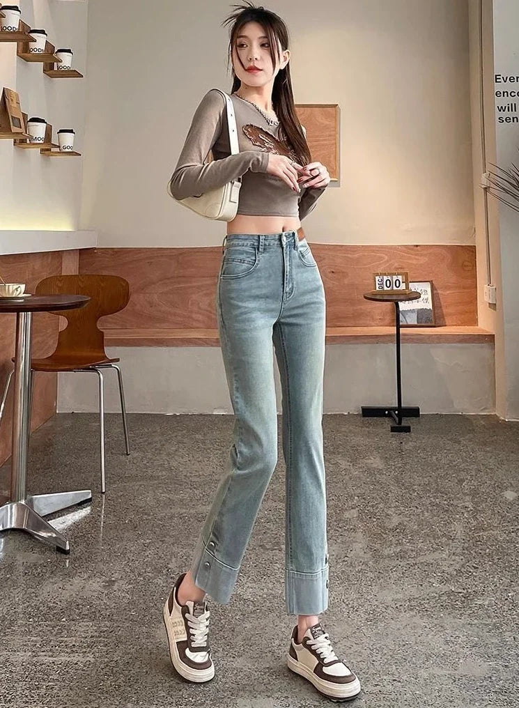 Woman Jeans High Waist Straight Leg Denim Pants for Women  Fitted Vintage Chic and Elegant Unique 90s Teenagers Vibrant Trousers