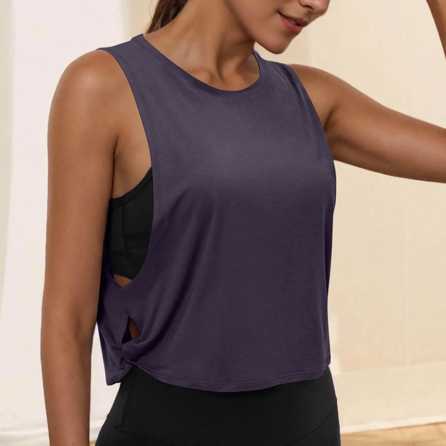 Women Sleeveless Yoga Tops Breathable Blouse Cover Up Gym Workout Cool T-Shirt Running Short Tank Crop Top Athletic Vest