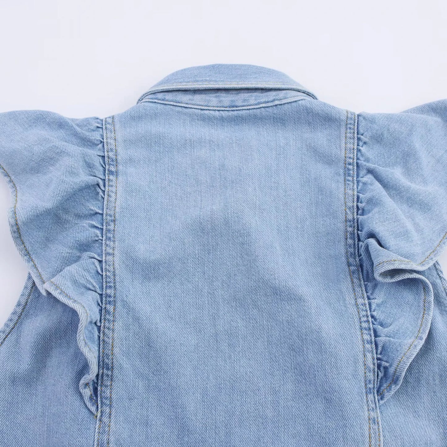 Women's European and American style layered denim vest top with belt high waisted straight leg jeans set