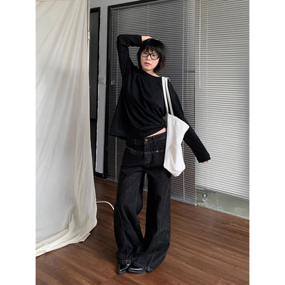 YIBASHU Women Black Grunge Jeans Japandi Style Oversize Jean Pants Vintage Harajuku Baggy Y2k Boyfriend Denim Trousers Clothes