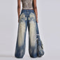 Women's Vintage Baggy Jeans High-Waisted Wide Leg Denim Pants with Back Wing Print Washed Y2K Streetwear 2025 Spring Summer Chic