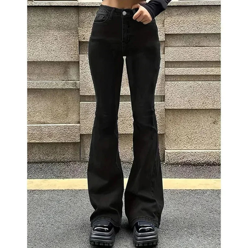 Women High Waist Flare Jeans Lady Fashion Comfortable Bootcut Denim Pants Female Slim Fit Bell Bottoms Retro Blue Nice Trousers