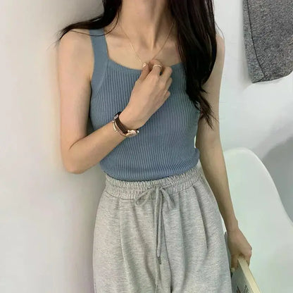 2025 Spring Women Crop Tops Strapy Casual Camis Sleeveless Tank Tops Cute Casual Tops Plain Camis Square Tops for Women Korean