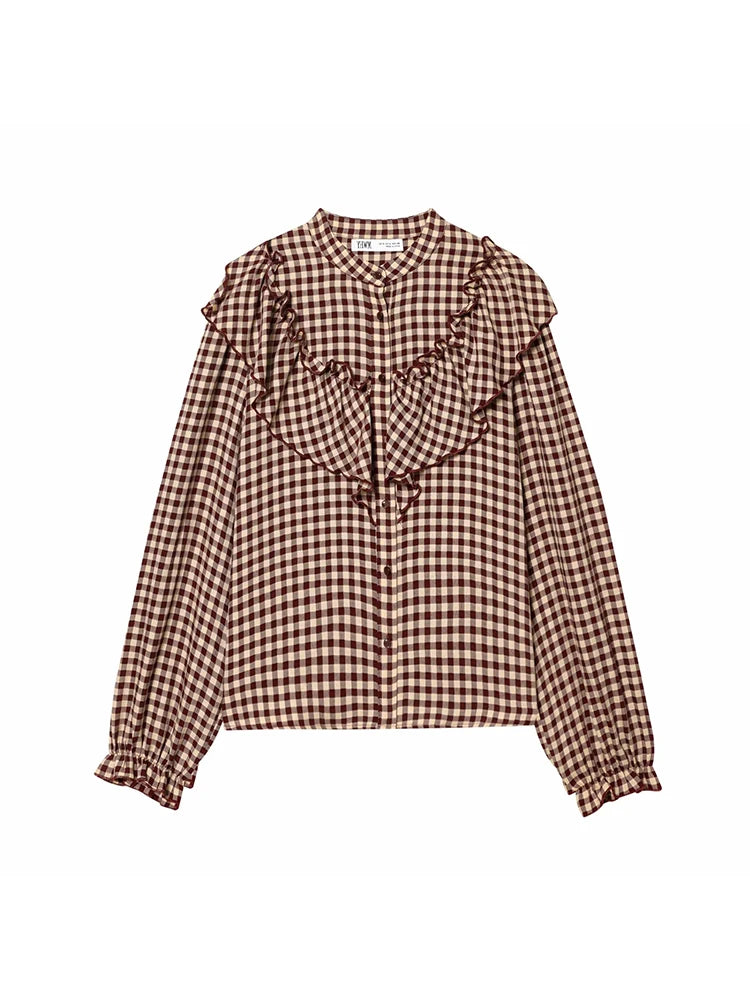 Women Blouses Tops Spring New Fashion Plaid Layered Elegant Women's Shirts Tops Chic Street Single-breasted Tops
