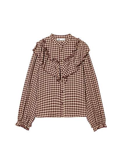 Women Blouses Tops Spring New Fashion Plaid Layered Elegant Women's Shirts Tops Chic Street Single-breasted Tops