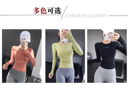 Fitness Tops Women Tight Sports Long Sleeve Yoga Clothing Running Training Clothes Gym Workout Shirt Comfortable Training Cloth