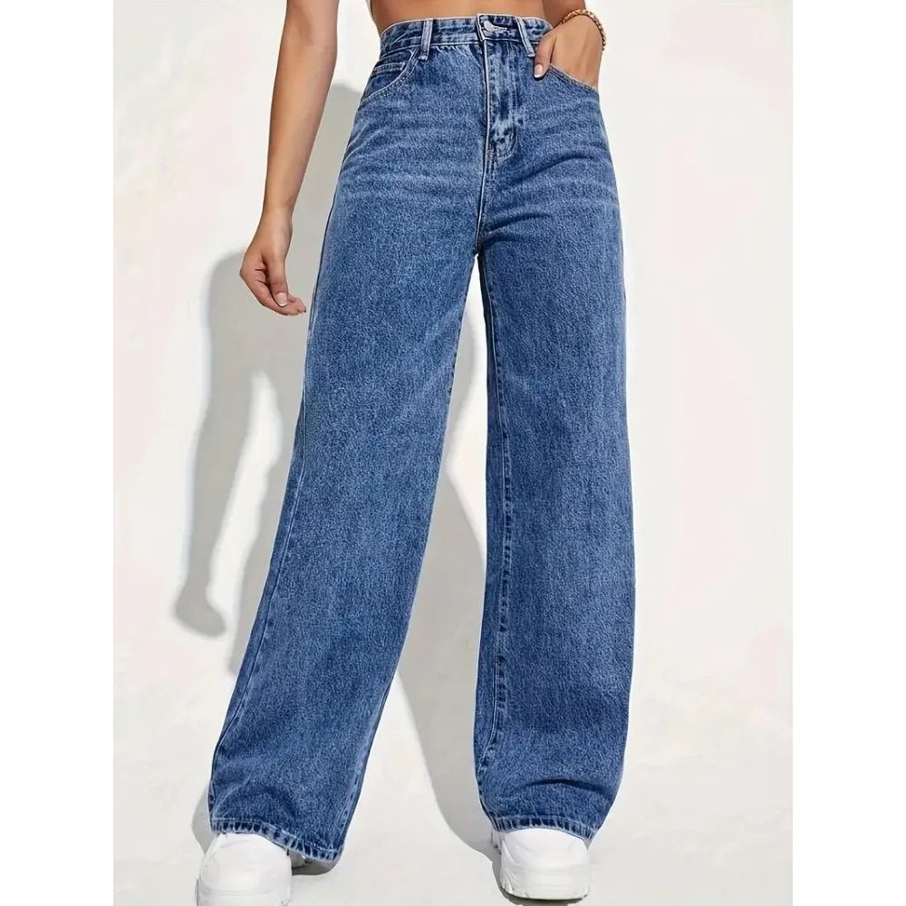 Spring 2026 New High Waist Straight Slim Jeans Women Mopping Wide Legs European and American Loose Jeans