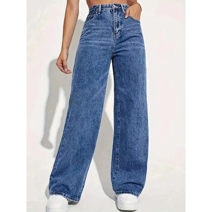 Spring 2026 New High Waist Straight Slim Jeans Women Mopping Wide Legs European and American Loose Jeans