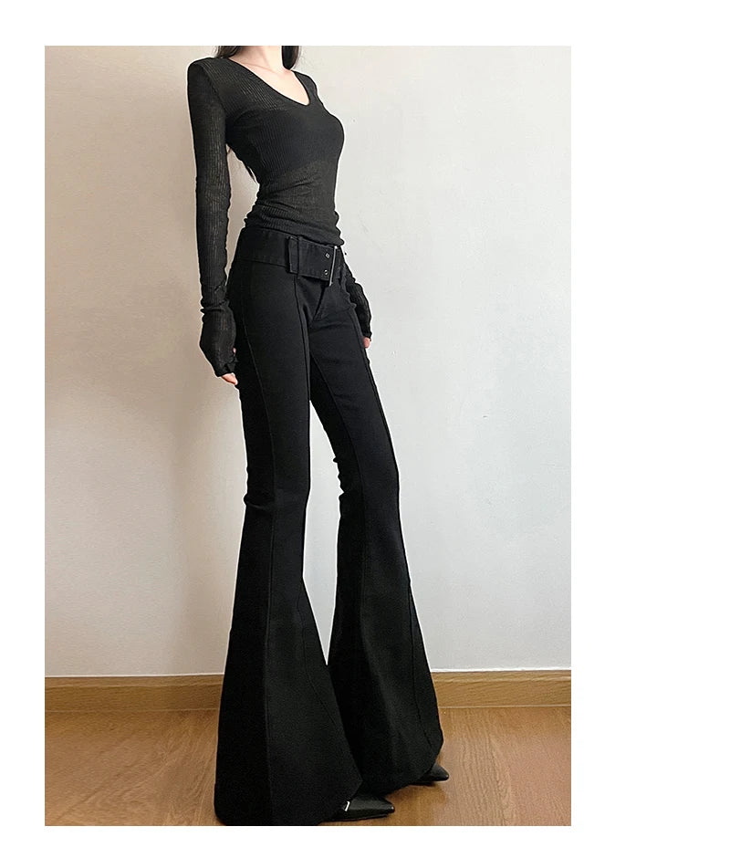 Women's Black Jeans Flare Pants Y2k Retro Emo 2000s Streetwear Fashion Trousers Harajuku Wide Yoga Pants 90s Aesthetic Clothes