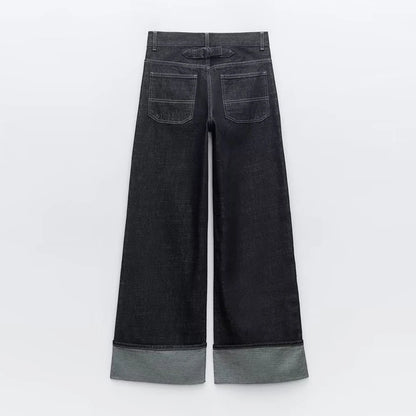 Women's New High-Waisted Jeans Slim High-Waisted Trailing Trousers Rolled Leg Loose Jeans Fashion Casual Wide-Leg Jeans