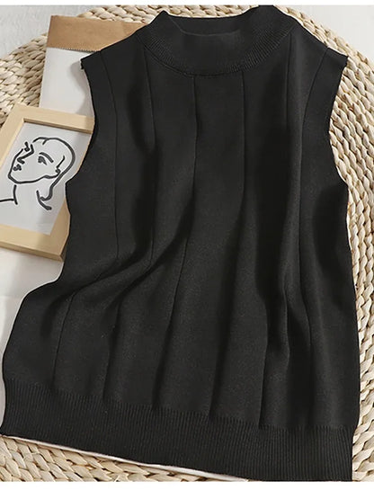 Spring Women Knitted Green Tank Tops Women Thin Tops Basic Casual Tank Tops O-neck Tees Sleeveless Tops For Women