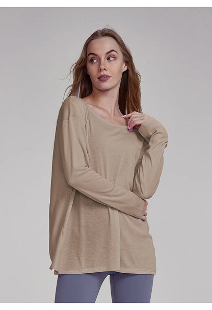 Women's Tops New Autumn Yoga Cover-up Loose Back Beauty Leisure Sports Fitness Top Light Breathable Long Sleeves Tee