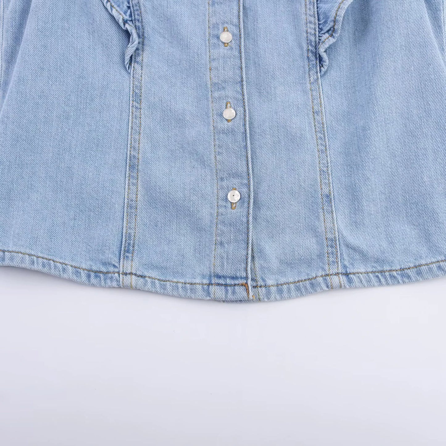 Women's European and American style layered denim vest top with belt high waisted straight leg jeans set