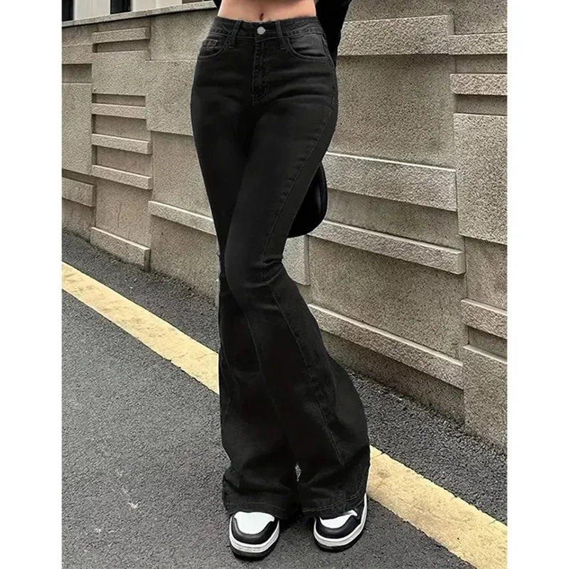Women High Waist Flare Jeans Lady Fashion Comfortable Bootcut Denim Pants Female Slim Fit Bell Bottoms Retro Blue Nice Trousers