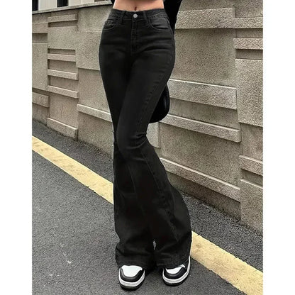 Women High Waist Flare Jeans Lady Fashion Comfortable Bootcut Denim Pants Female Slim Fit Bell Bottoms Retro Blue Nice Trousers