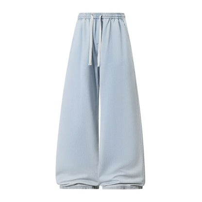 2025 New Elastic Waist Drawstring Solid Color Loose Fit Wide Leg Jeans Wide Leg Trendy High Waist Denim Pants for Men Women 3XL