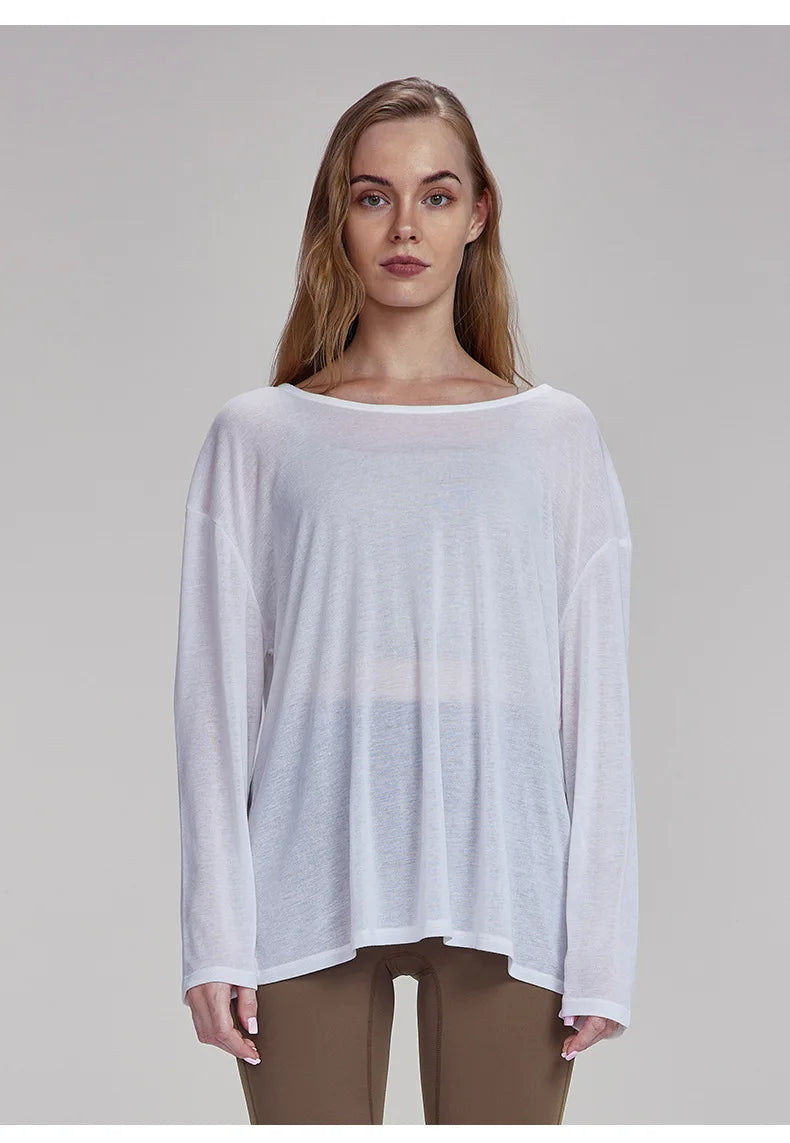 Women's Tops New Autumn Yoga Cover-up Loose Back Beauty Leisure Sports Fitness Top Light Breathable Long Sleeves Tee