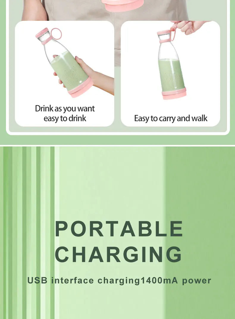 Portable Electric Juicer Cup 6 Blades USB Milkshake Blender Mini Fruit Milk Mixer Fresh Juice Sport Bottle for On-the-Go