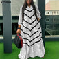 VONDA Plus Size Ruffled Women Bohemian Vestidos Autumn Long Maxi Robe Print Party Elegant 3/4 Sleeve Casual Loose Dress 5XL