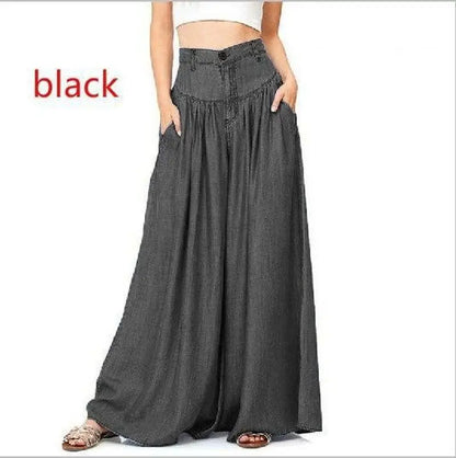 Women's Casual Cotton Linen Jeans Fashion Solid Colour Wide-leg Pants Ladies Loose Plus Size High Waist Long Trousers