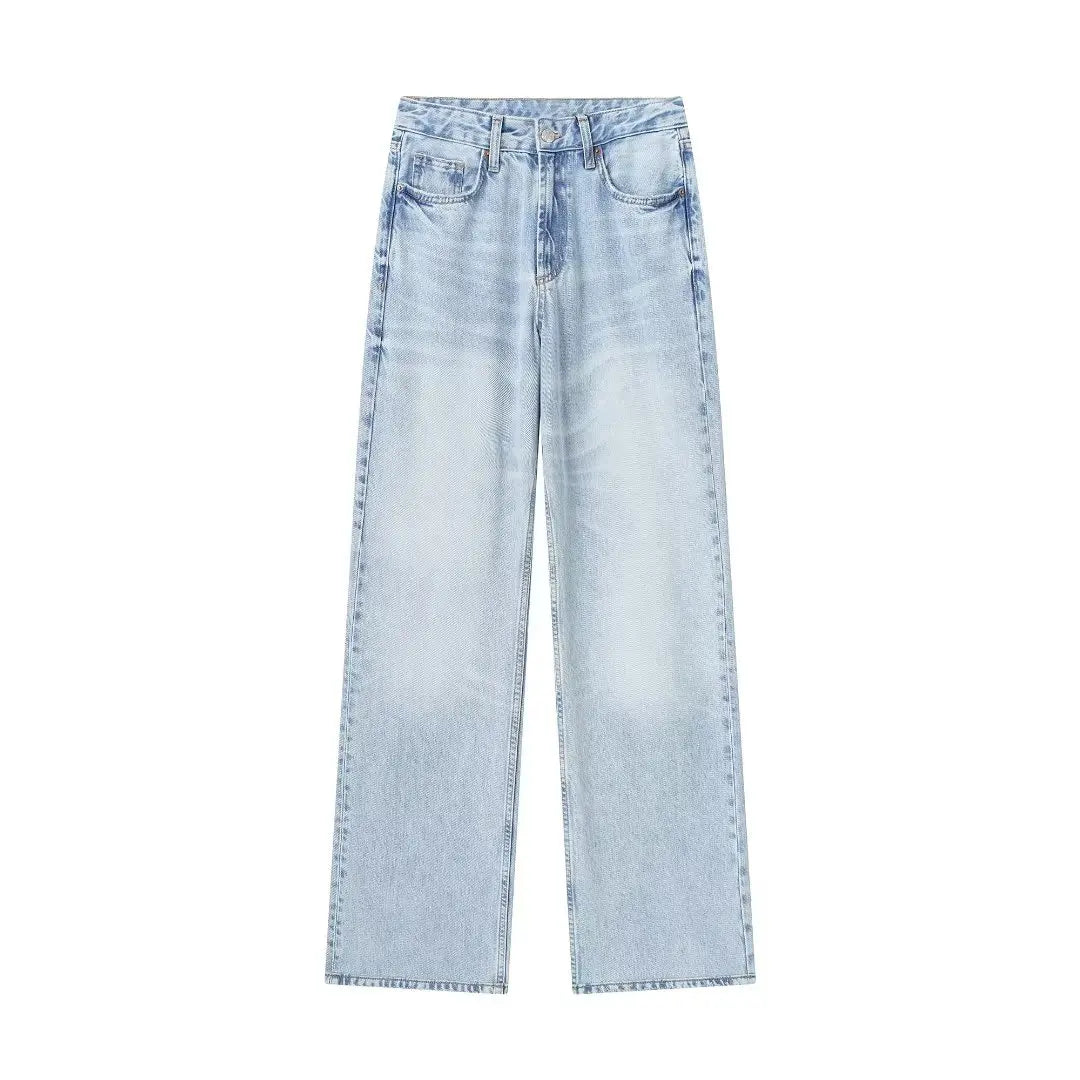 HH Female Fashion Denim Jeans Loose Solid Long Pants With Gradient All Match Streetwear Mujer Casual Baggy Chic Trousers