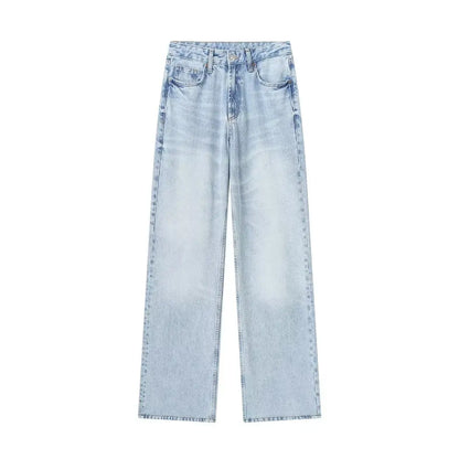 HH Female Fashion Denim Jeans Loose Solid Long Pants With Gradient All Match Streetwear Mujer Casual Baggy Chic Trousers