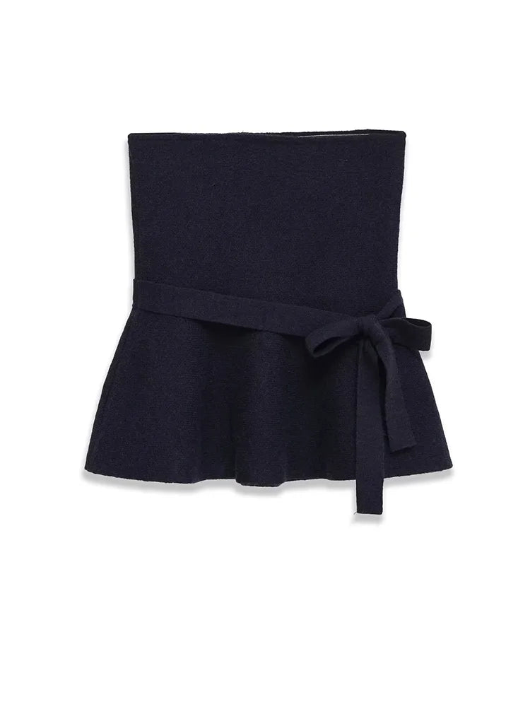 HH Women New Fashion Short Skirt Style Hem Knitted Bow Top Female Summer Sexy Sleeveless Backless Casual Solid Slim Tops Mujer