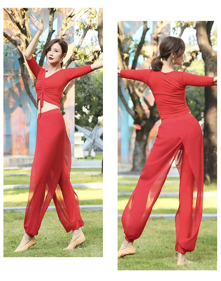 Modern Dance Practice Clothes Body Training Tops Women's Adult Dance Belly Dance Practice Clothes Loose Bloomers Suit 2024