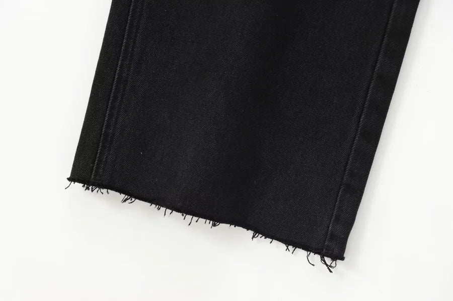 ETJ Wide-leg high-waisted jeans  women's classic everything with five pockets washed soft comfortable ultra-long jeans6045022