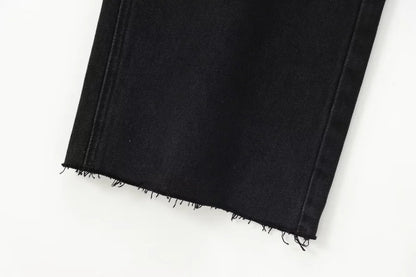 ETJ Wide-leg high-waisted jeans  women's classic everything with five pockets washed soft comfortable ultra-long jeans6045022