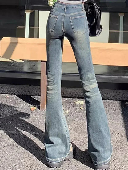 Woman New High Waist Fashion Flare Jeans Female Slim Fit Designer Denim Bell Bottom Pants Girls Retro Blue Black Gray Trousers