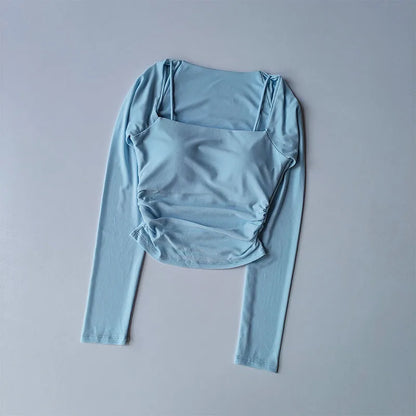 Yoga Clothes Women Sports Tops Fixed Chest Pads Mesh Splicing Slimming Long Sleeves Fashionable Running Training Fitness Clothes