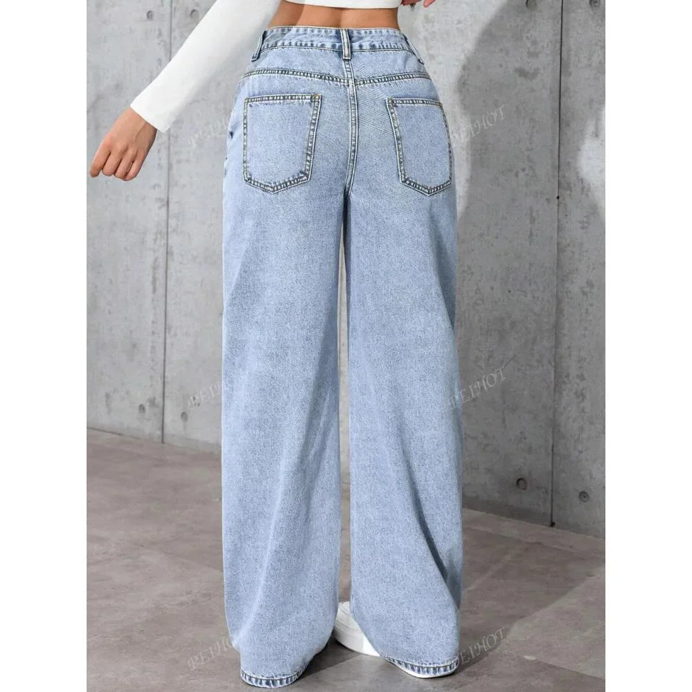 Women's High Waist Straight Leg Jeans plus Size Loose Casual Autumn Pants Sweet And Spicy Style 2025