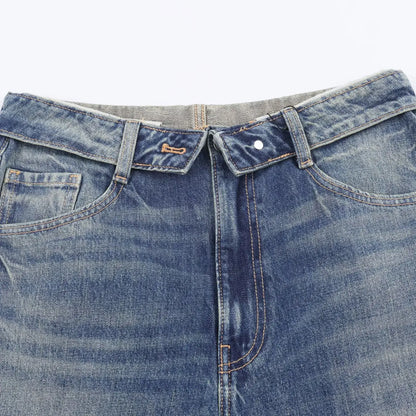 HH Women's 2025 New Fashion Retro Versatile Mid-Waist Turn-Down Jeans Female High Street Casual Ripped Decorative Wide Leg Pants