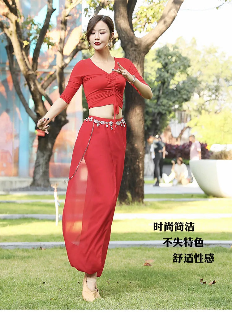 Modern Dance Practice Clothes Body Training Tops Women's Adult Dance Belly Dance Practice Clothes Loose Bloomers Suit 2024