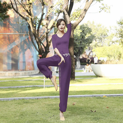 Modern Dance Practice Clothes Body Training Tops Women's Adult Dance Belly Dance Practice Clothes Loose Bloomers Suit 2024