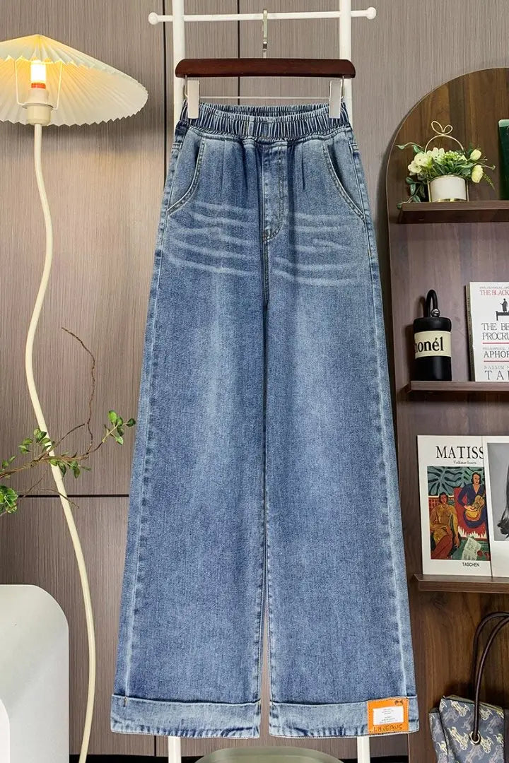 Autumn Winter 2025 Denim Jeans For Women High Waist Blue Color Wide Leg Loose Denim Pants Trousers High Street Women's Jeans