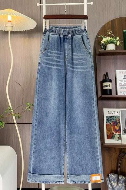 Autumn Winter 2025 Denim Jeans For Women High Waist Blue Color Wide Leg Loose Denim Pants Trousers High Street Women's Jeans