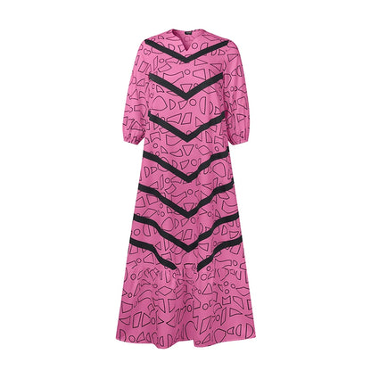 VONDA Plus Size Ruffled Women Bohemian Vestidos Autumn Long Maxi Robe Print Party Elegant 3/4 Sleeve Casual Loose Dress 5XL