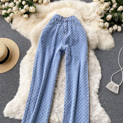 Ripped Jeans for Women Casual Streetwear New Spring Autumn High Waist Straight Leg Pants Fashion White Blue Denim Trousers