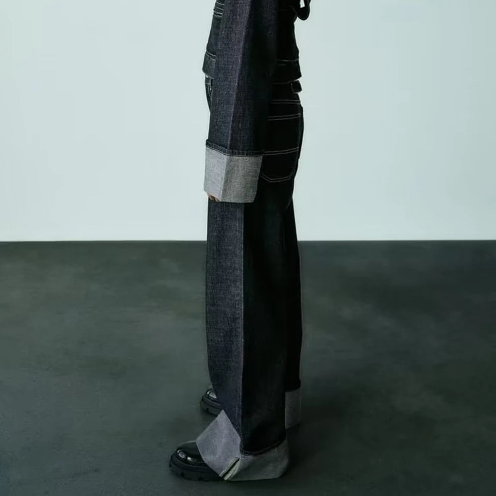 Women's New High-Waisted Jeans Slim High-Waisted Trailing Trousers Rolled Leg Loose Jeans Fashion Casual Wide-Leg Jeans