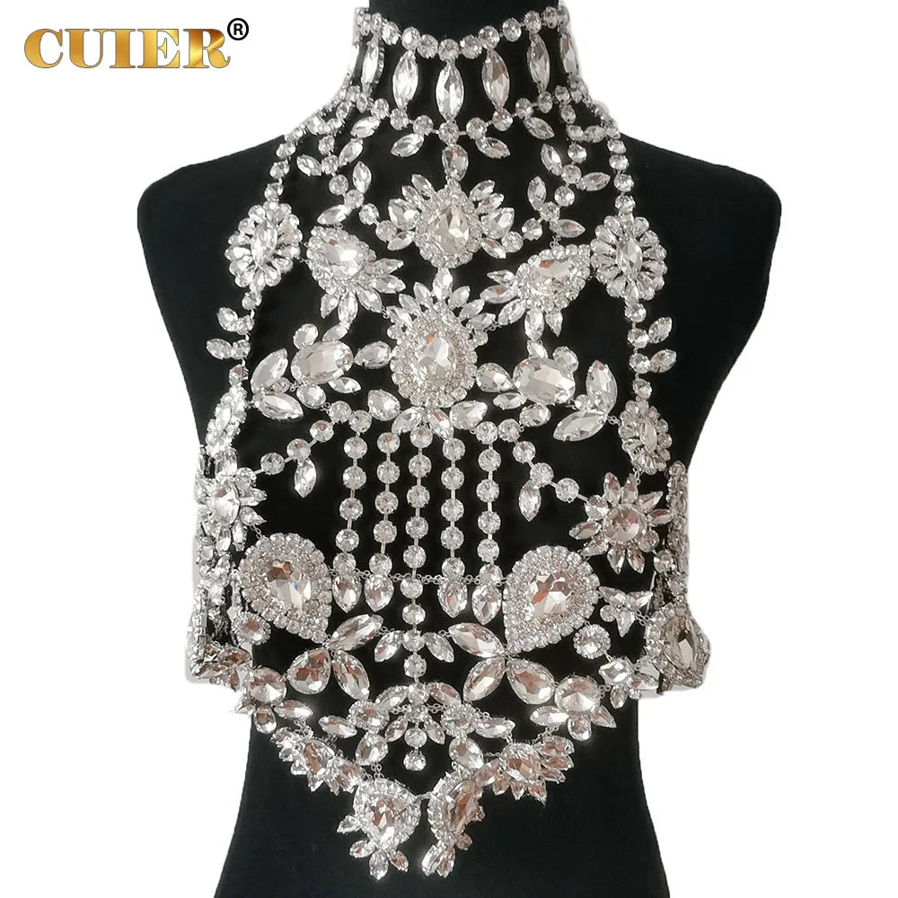 CUIER Luxurious Black Tops for Women Body Chain Jewelry Gun-black