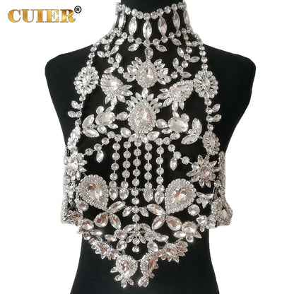 CUIER Luxurious Black Tops for Women Body Chain Jewelry Gun-black